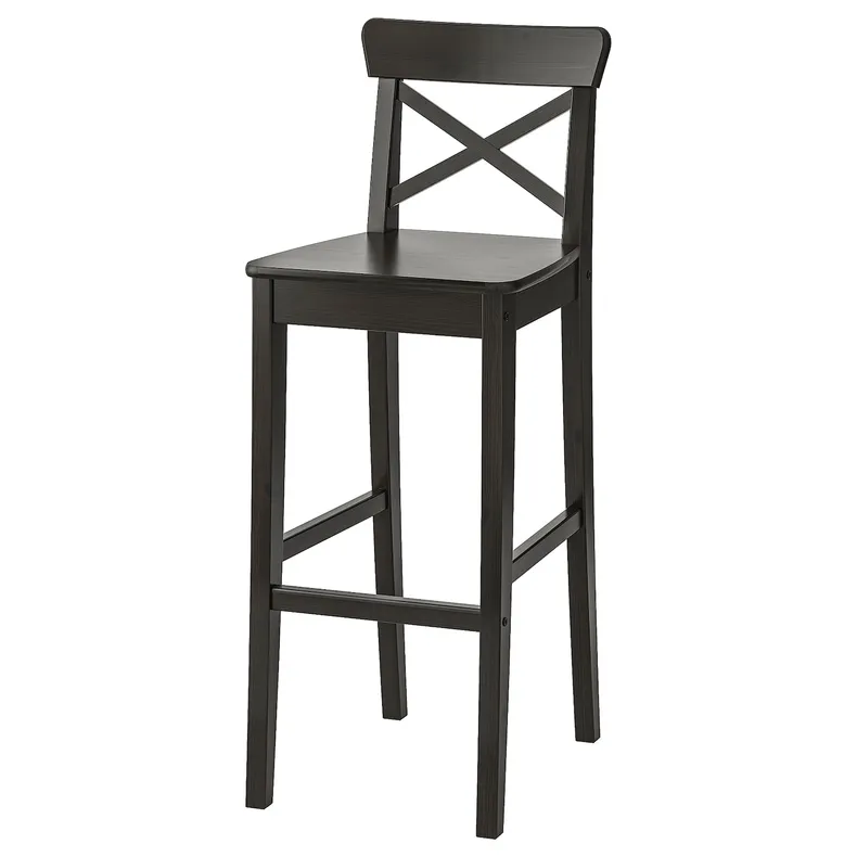 IKEA INGOLF ІНГОЛЬФ, барний стілець зі спинкою, коричневий і чорний, 74 см 902.485.15 фото №1