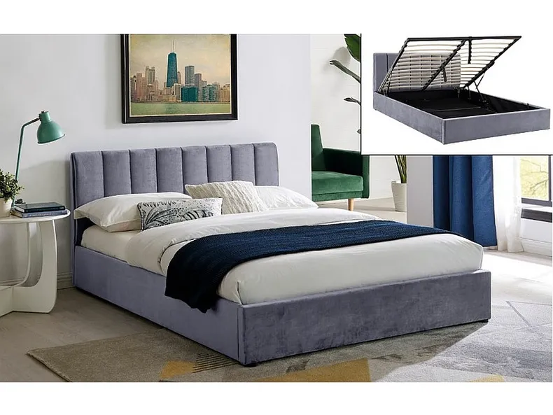 Ліжко двоспальне оксамитове SIGNAL MONTREAL Velvet, 160x200, сірий фото №2