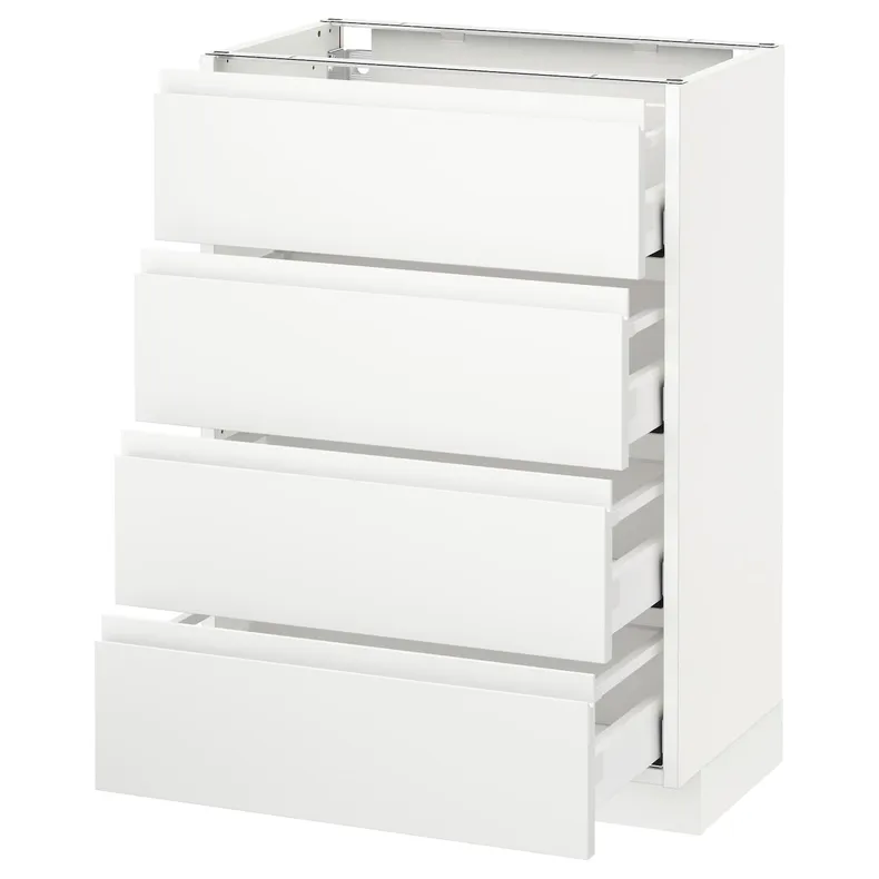 IKEA METOD МЕТОД / MAXIMERA МАКСИМЕРА, напольн шкаф 4 фронт панели / 4 ящика, белый / Воксторп матовый белый, 60x37 см 291.127.85 фото №1