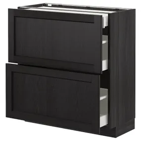 IKEA METOD МЕТОД / MAXIMERA МАКСИМЕРА, напольный шкаф / 2фасада / 3ящика, черный / Лерхиттан с черными пятнами, 80x37 см 492.600.44 фото