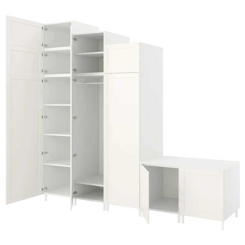 IKEA PLATSA ПЛАТСА, гардеробна шафа з 9 дверцятами, білий САННІДАЛЬ/білий, 300x57x271 см 794.243.22 фото №1