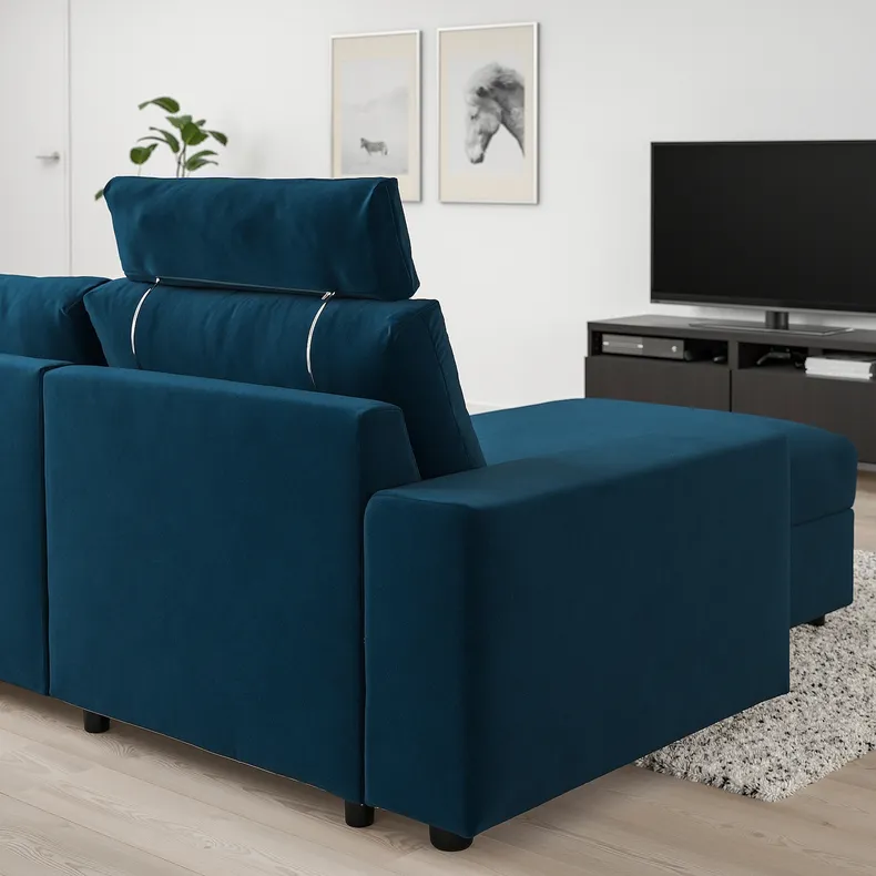 IKEA VIMLE ВІМЛЕ, 3-місний диван із кушеткою, з широкими підлокітниками з підголовником/Djuparp темно-зелено-синій 494.326.82 фото №2