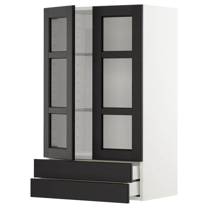 IKEA METOD МЕТОД / MAXIMERA МАКСИМЕРА, навесной шкаф / 2 стекл двери / 2 ящика, белый / Лерхиттан с черными пятнами, 60x100 см 294.639.43 фото №1