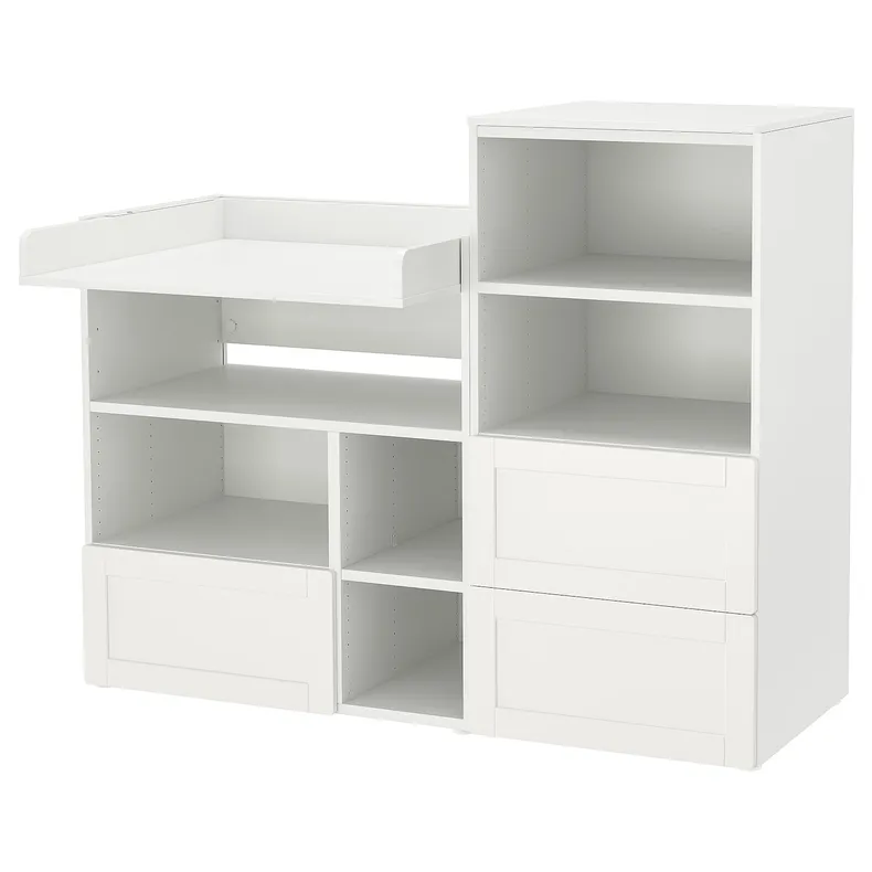 IKEA SMÅSTAD СМОСТАД / PLATSA ПЛАТСА, пеленальний стіл, біла рамка / книжкова шафа, 150x79x123 см 494.839.78 фото №1