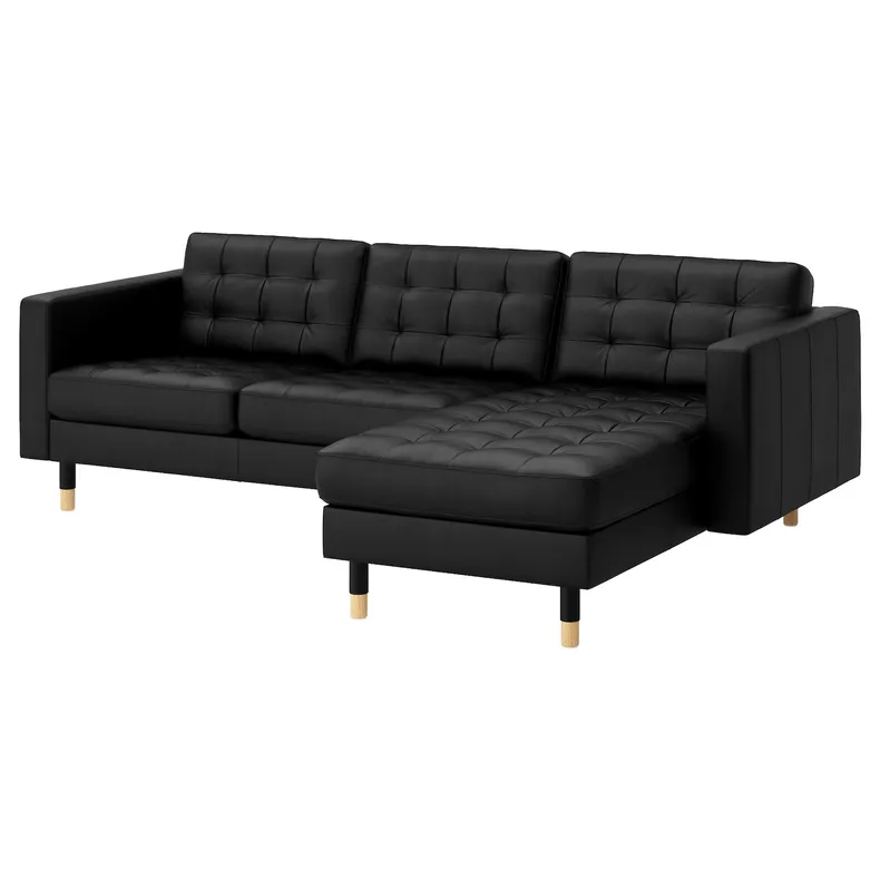 IKEA LANDSKRONA ЛАНДСКРУНА, 3-місний диван, з шезлонгом/Гранн/Бомстад чорний/дерево 590.318.77 фото №1