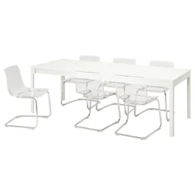 IKEA EKEDALEN ЕКЕДАЛЕН / TOBIAS ТОБІАС, стіл+6 стільців, білий / прозорий хром, 180 / 240 см 594.829.21 фото