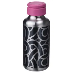 IKEA ENKELSPÅRIG ЭНКЕЛЬСПОРИГ, бутылка для воды, рисунок из нержавеющей стали / черно-розовый, 0.5 l 205.711.12 фото