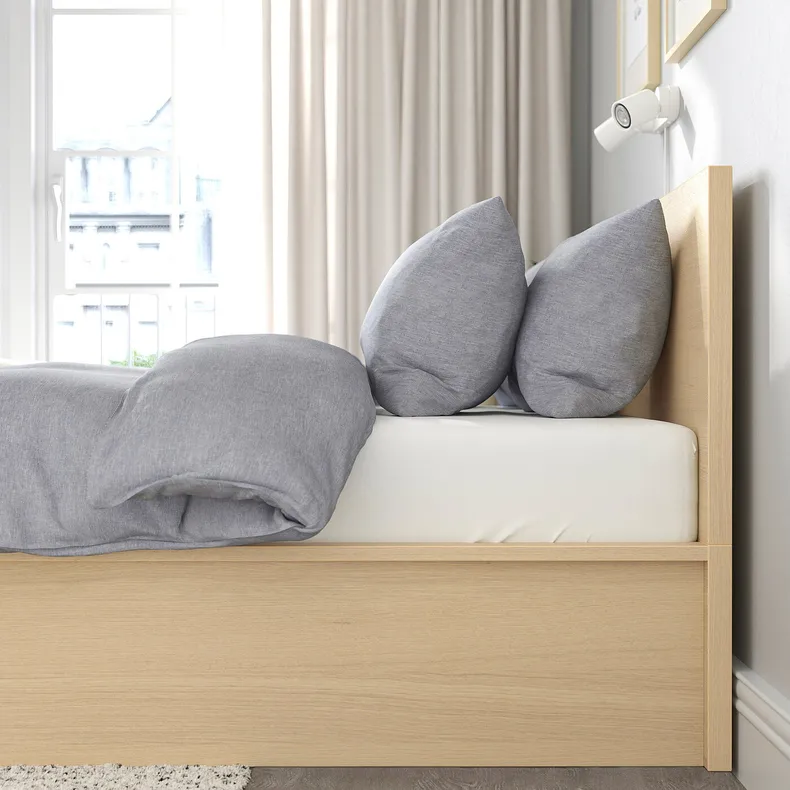 IKEA MALM МАЛЬМ, ліжко з підіймальним механізмом, шпон з мореного дуба білого кольору, 140x200 см 004.126.85 фото №5
