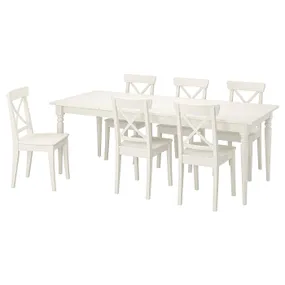 IKEA INGATORP ИНГАТОРП / INGOLF ИНГОЛЬФ, стол и 6 стульев, белый / белый, 155 / 215 см 192.968.84 фото