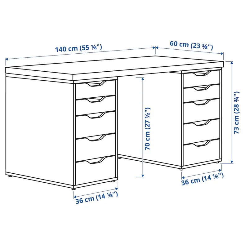 IKEA LAGKAPTEN ЛАГКАПТЕН / ALEX АЛЕКС, письмовий стіл, білий / дуб тонований білий, 140x60 см 194.320.04 фото №5