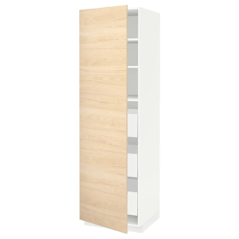 IKEA METOD МЕТОД / MAXIMERA МАКСИМЕРА, высокий шкаф с ящиками, белый / аскерсундский узор светлый ясень, 60x60x200 см 893.559.07 фото №1