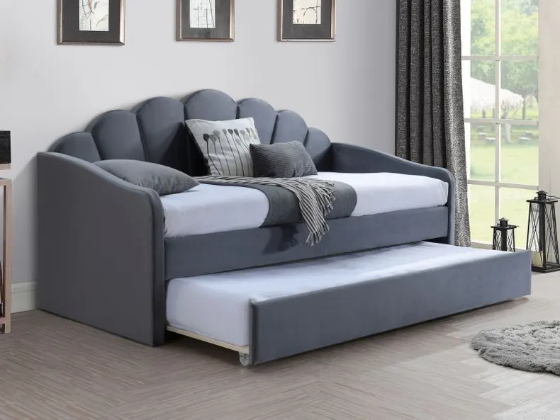 Кровать односпальная бархатная SIGNAL BELLA Velvet, Bluvel 14 - серый, 90x200 см фото №2