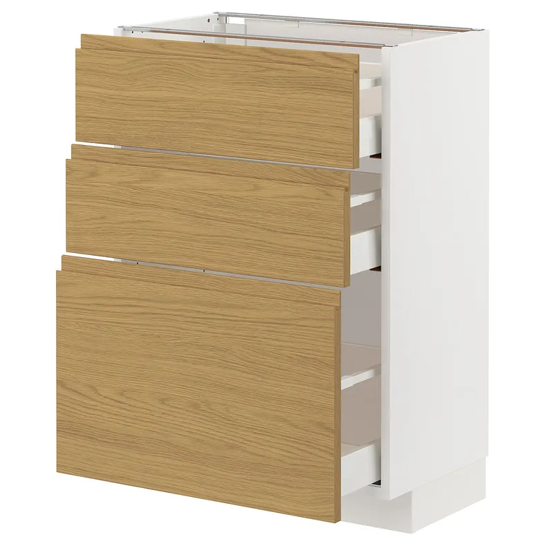IKEA METOD МЕТОД / MAXIMERA МАКСИМЕРА, напольный шкаф с 3 ящиками, белый / Воксторп имит. дуб, 60x37 см 595.381.31 фото №1