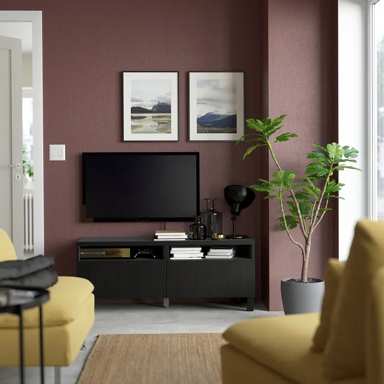 IKEA BESTÅ БЕСТО, тумба для телевізора з шухлядами, чорно-коричневий / ЛАППВІКЕН / СТУББ чорно-коричневий, 120x42x48 см 193.991.89 фото №3