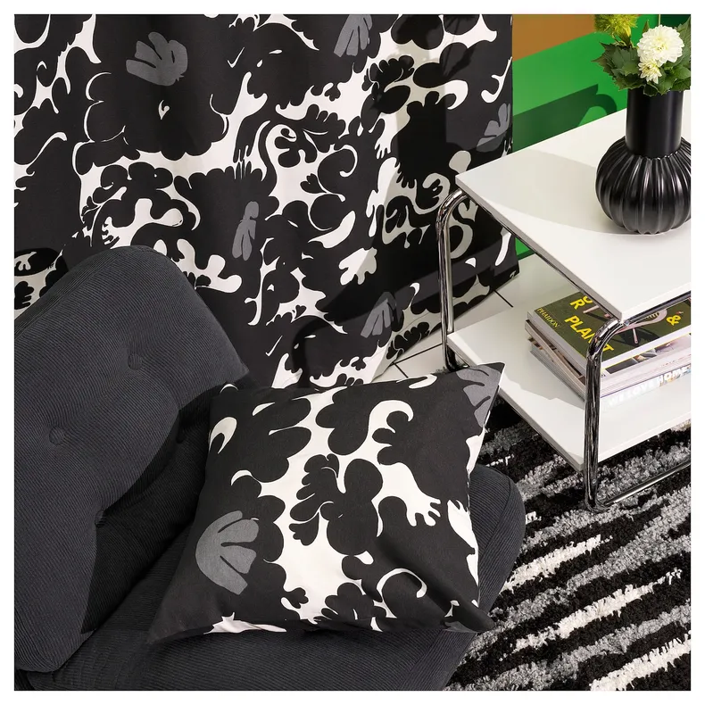 IKEA STRECKFLY СТРЕККФЛАЙ, чохол на подушку, чорний/білий, 50x50 см 005.553.11 фото №3