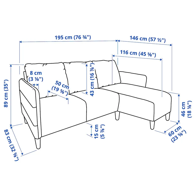 IKEA ANGERSBY АНГЕРСБЮ, 3-місний диван, з шезлонгом / Книза світло-сірий 604.990.77 фото №7
