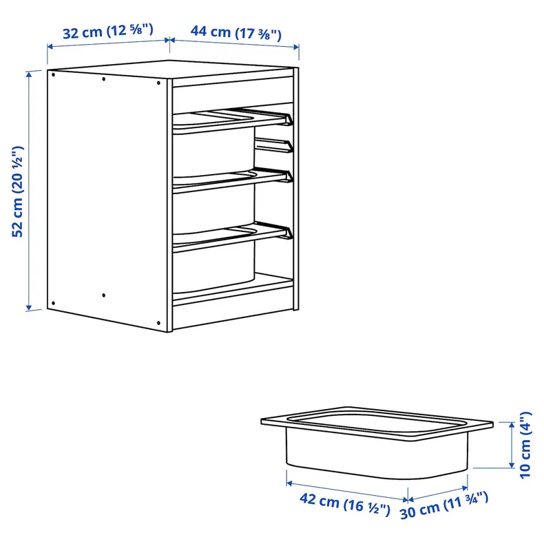 IKEA TROFAST ТРУФАСТ, комб д / збер з коробками / лотками, світла білена сосна сірий / жовтий, 32x44x52 см 195.332.82 фото №7