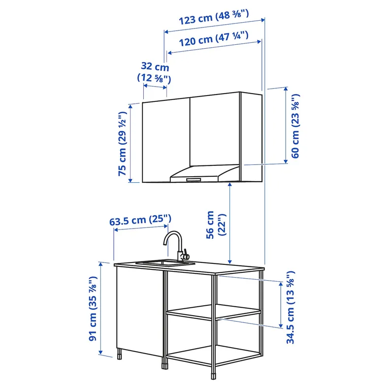 IKEA ENHET ЕНХЕТ, кухня, антрацит, білий, 123x63.5x222 см фото №3