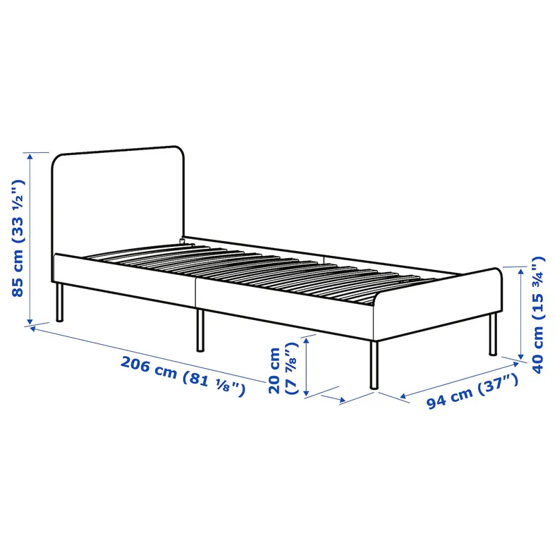 IKEA SLATTUM СЛАТТУМ, каркас ліжка з оббивкою, Віссл темно-сірий, 90x200 см 805.712.51 фото №3