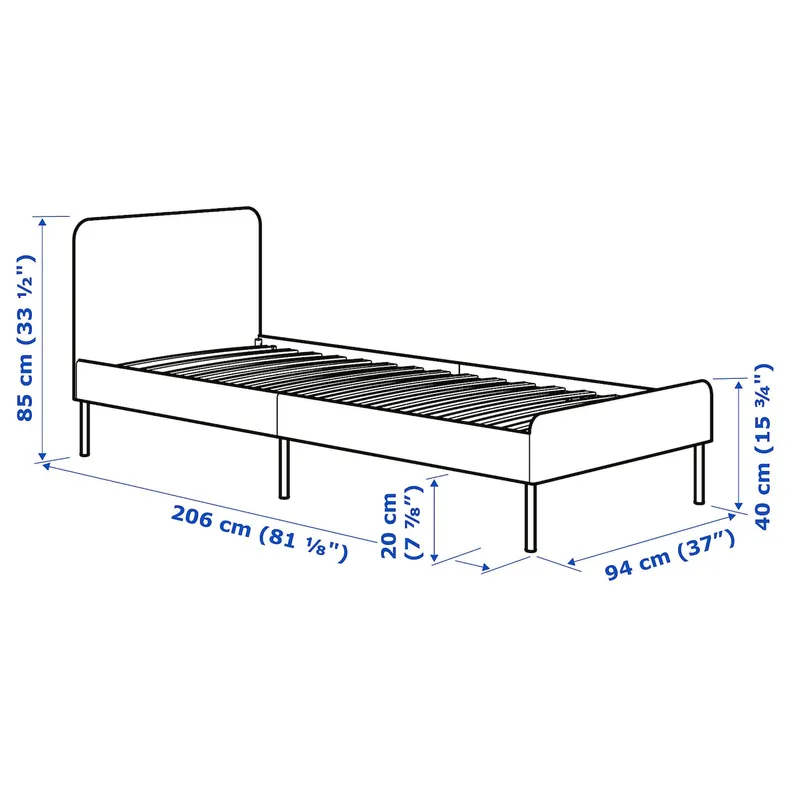 IKEA SLATTUM СЛАТТУМ, каркас кровати с обивкой, Виссл темно-серый, 90x200 см 805.712.51 фото №3