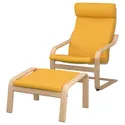 IKEA POÄNG ПОЕНГ, крісло та підставка для ніг, білений дубовий шпон / СКІФТЕБУ жовтий 394.878.06 фото thumb №1
