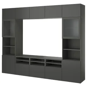 IKEA BESTÅ БЕСТО, шкаф для ТВ, комбин / стеклян дверцы, Lappviken / Sindvik темно-серый, 300x42x231 см 995.561.37 фото