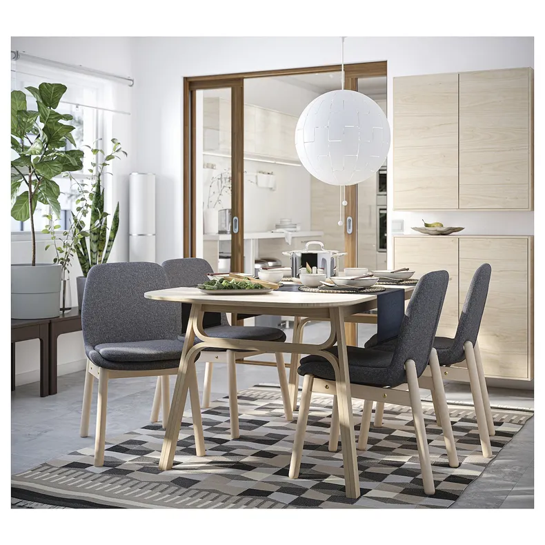 IKEA VOXLÖV ВОКСЛЕВ / VEDBO ВЕДБУ, стіл+4 стільці, світлий бамбук/береза Gunnared ГУННАРЕД класичний сірий, 180x90 см 395.744.84 фото №3