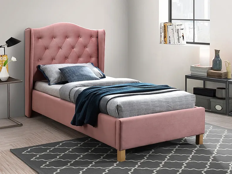 Кровать односпальная бархатная SIGNAL ASPEN Velvet, Bluvel 52 - античный розовый, 90x200 см фото №1