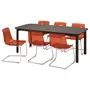 IKEA STRANDTORP СТРАНДТОРП / TOBIAS ТОБИАС, стол и 6 стульев, коричневый / коричневый / красный хром, 150 / 205 / 260 см 794.848.96 фото