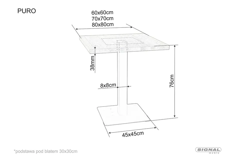 Стол SIGNAL PURO, дуб / чёрный, 60x60 фото №2