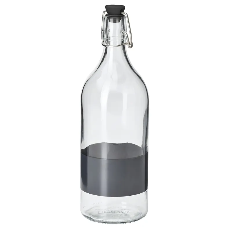 IKEA KORKEN КОРКЕН, пляшка з пробкою, прозоре скло/чорне, 1 l 605.798.80 фото №1