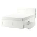 IKEA BRIMNES БРИМНЭС, каркас кровати с изголовьем, белый / Лёнсет, 180x200 см 691.574.61 фото thumb №1