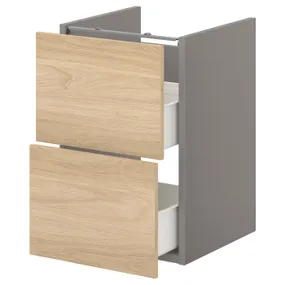 IKEA ENHET ЭНХЕТ, напольный шкаф для раковины,2 ящика, серый / имит. дуб, 40x42x60 см 593.210.42 фото