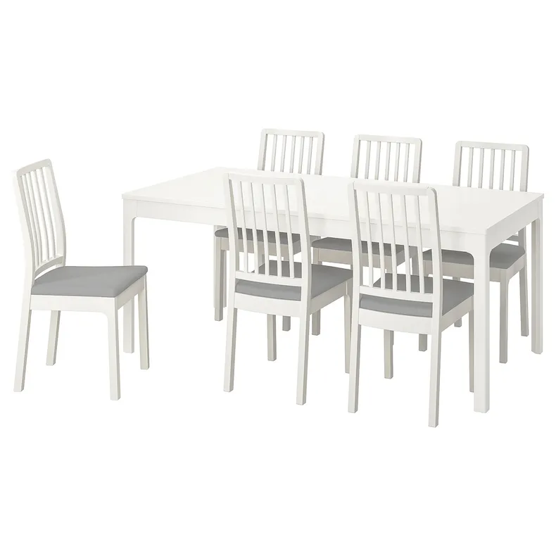 IKEA EKEDALEN ЭКЕДАЛЕН / EKEDALEN ЭКЕДАЛЕН, стол и 6 стульев, белый / светло-серый, 180 / 240 см 192.213.51 фото №1