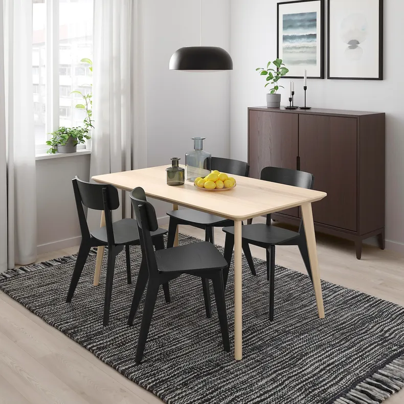 IKEA LISABO ЛИСАБО / LISABO ЛИСАБО, стол и 4 стула, шпон ясеня / черный, 140x78 см 893.855.32 фото №2