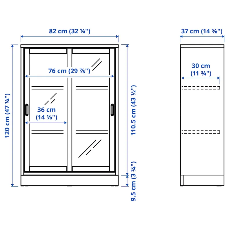 IKEA TONSTAD ТОНСТАД, шкаф+раздвижные стеклянные дверцы, дуб, 82x37x120 см 004.892.84 фото №3