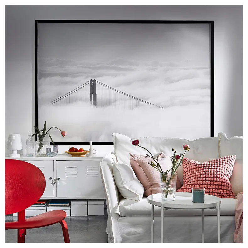 IKEA BJÖRKSTA БЬЙОРКСТА, картина з рамкою, міст і хмари / чорний, 200х140 см 195.089.37 фото №2