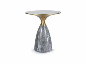 Журнальный столик SIGNAL Leo 50х54 см, серый + золото, эффект белого глянцевого мрамора фото