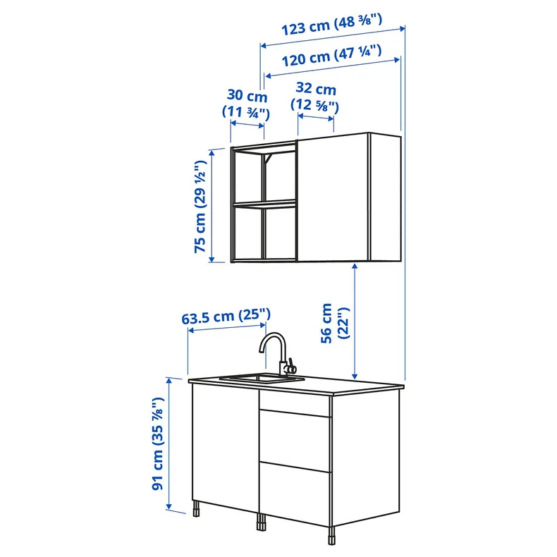 IKEA ENHET ЕНХЕТ, кухня, антрацитовий / сірий каркас, 123x63.5x222 см 093.372.29 фото №3