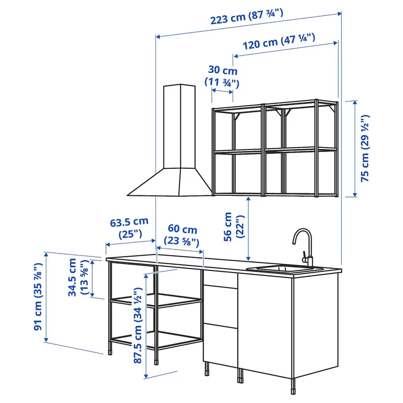 IKEA ENHET ЭНХЕТ, кухня, белый / имит. дуб, 223x63.5x222 см 793.378.29 фото №3