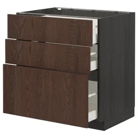 IKEA METOD МЕТОД / MAXIMERA МАКСИМЕРА, напольный шкаф с 3 ящиками, черный / синарп коричневый, 80x60 см 294.057.26 фото