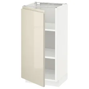 IKEA METOD МЕТОД, напольный шкаф с полками, белый / светло-бежевый глянцевый Voxtorp, 40x37 см 894.573.93 фото