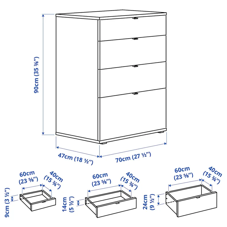 IKEA VIHALS ВИХАЛС, комод с 4 ящиками, белая / фиксирующая / разблокирующая функция, 70x47x90 см 004.832.39 фото №6