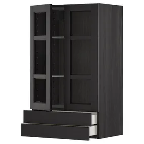 IKEA METOD МЕТОД / MAXIMERA МАКСІМЕРА, шафа навісна, 2 скл дверцят / 2 шухл, чорний / Лерхіттан, пофарбований у чорний колір, 60x100 см 294.566.50 фото