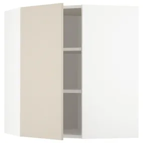 IKEA METOD МЕТОД, кутова навісна шафа з полицями, білий / хавсторпський бежевий, 68x80 см 994.264.95 фото