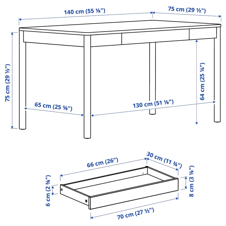 IKEA TONSTAD ТОНСТАД, письмовий стіл, вершки, 140x75 см 705.382.00 фото №2