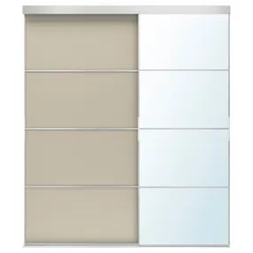 IKEA SKYTTA СКЮТТА / MEHAMN / AULI МЕХАМН / АУЛИ, дверь раздвижная, комбинация, алюминий 2стр / серо-бежевое зеркало, 177x205 см 495.759.11 фото