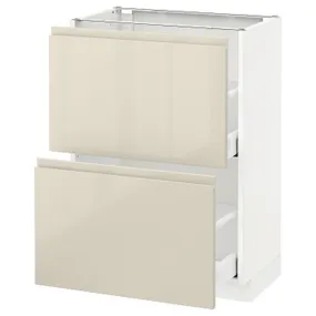 IKEA METOD МЕТОД / MAXIMERA МАКСИМЕРА, напольный шкаф с 2 ящиками, белый / светло-бежевый глянцевый Voxtorp, 60x37 см 091.435.04 фото