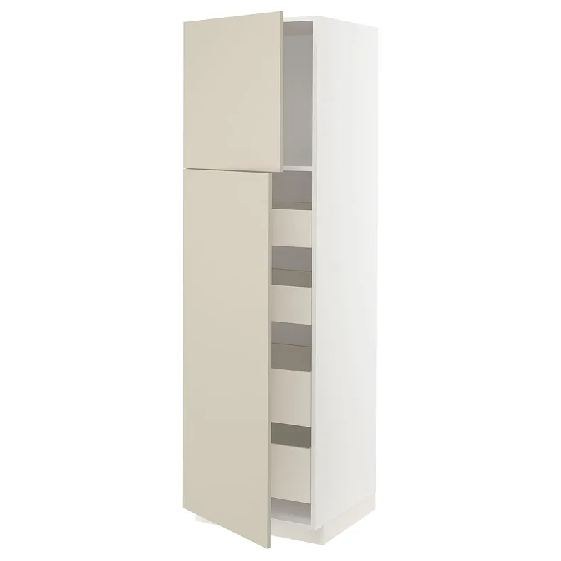IKEA METOD МЕТОД / MAXIMERA МАКСІМЕРА, висока шафа, 2 дверцят / 4 шухляди, білий / хавсторпський бежевий, 60x60x200 см 794.558.13 фото №1