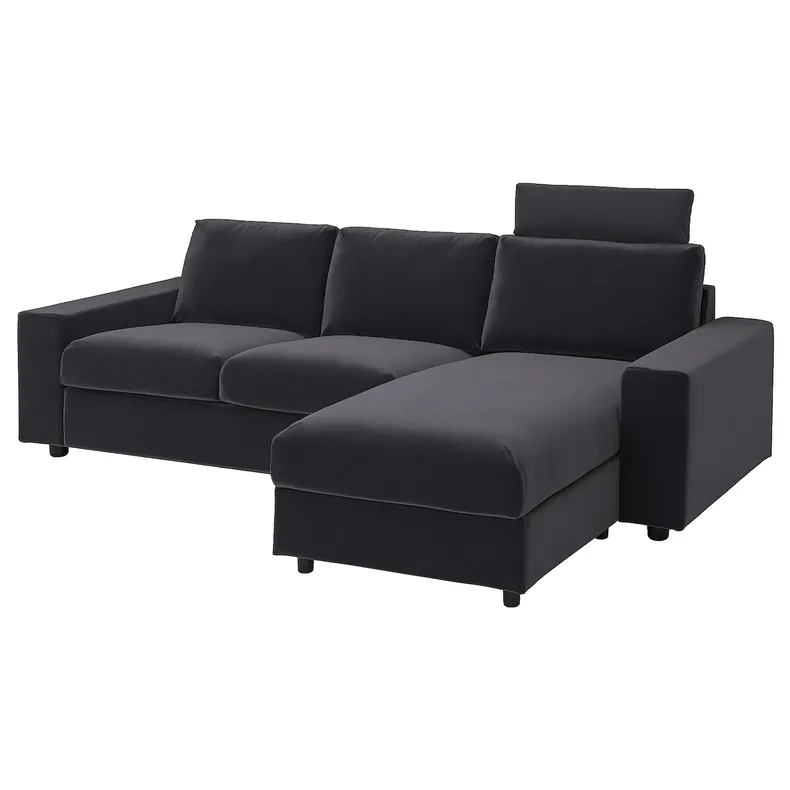 IKEA VIMLE ВІМЛЕ, 3-місний диван із кушеткою, з широкими підлокітниками з підголівником/Djuparp темно-сірий 294.326.83 фото №1